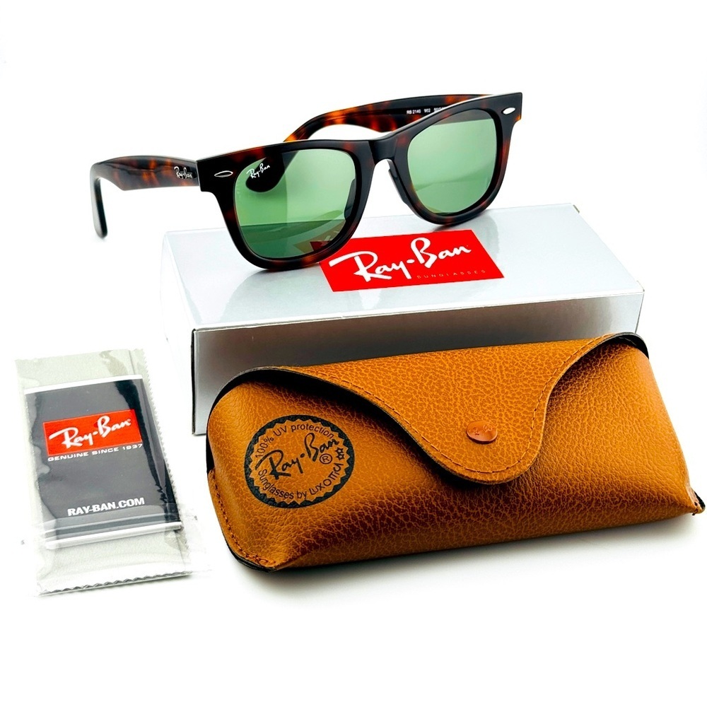 Ray-Ban Sunglasses RB2140 Original Wayfarer Tortoise Frame Green Lenses 50mm - Picture 14 of 14